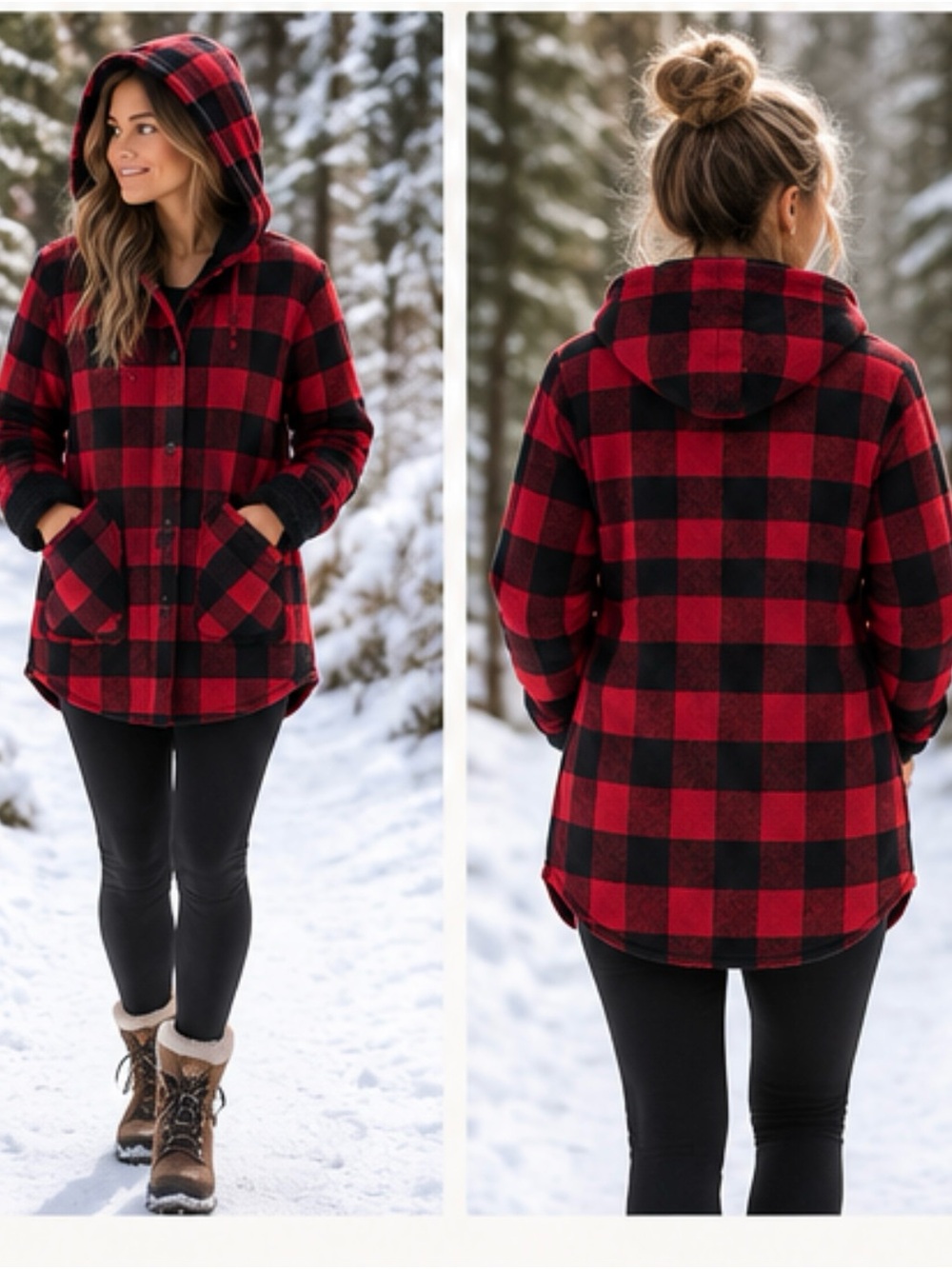 Pepper & Zoe True North Coatigan Red & Black Plaid Hooded Jacket